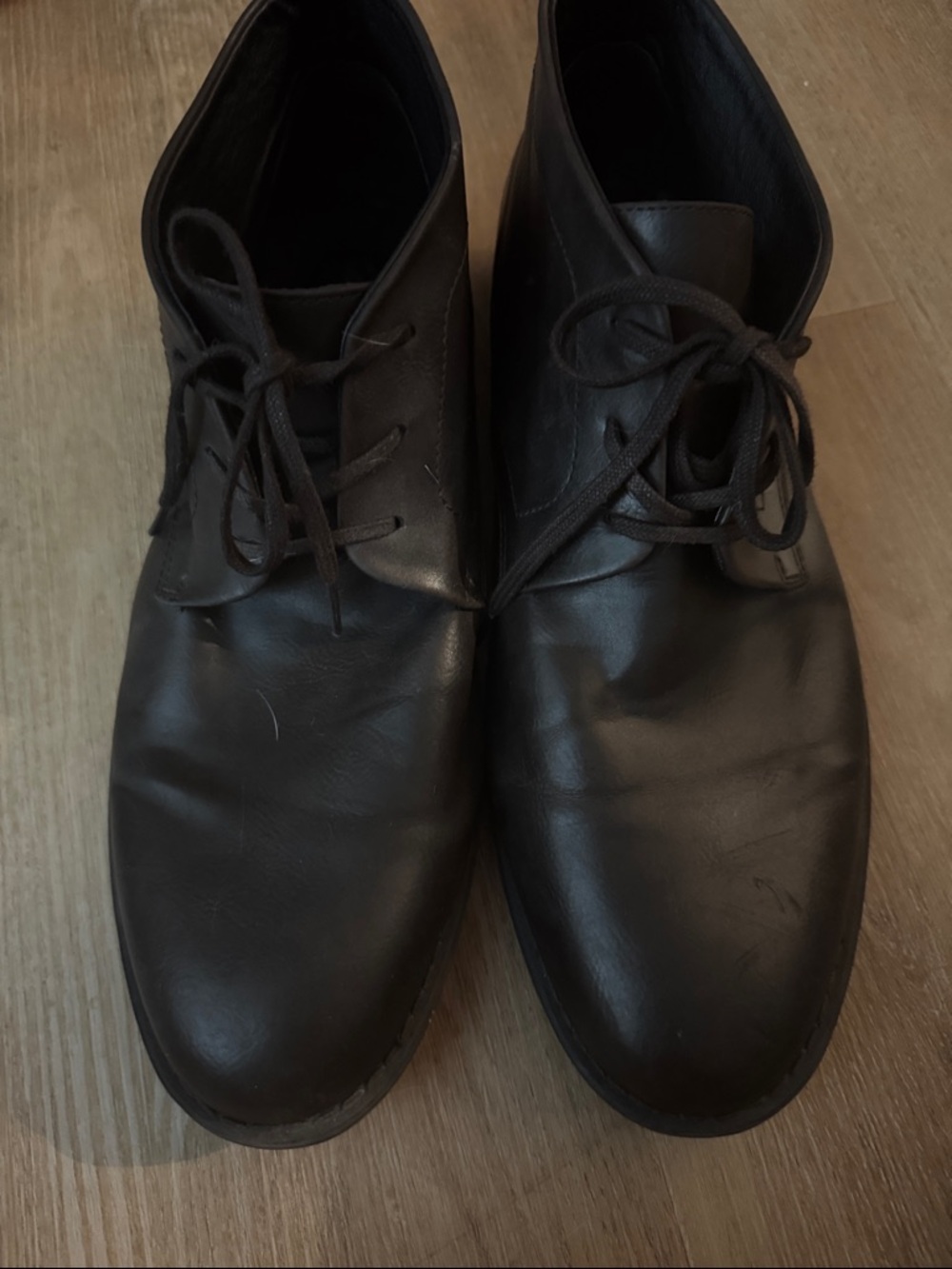 Calvin Klein Men's Black Leather Chukka Boots - Lace-Up Desert Style